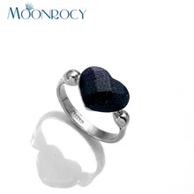 MOONROCY Прямая, модные ювелирные изделия,, сердечко серебряного цвета, форма, синий песок, черный кристалл, кольцо для женщин, подарок для девочек