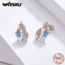 WOSTU многоцветные эмалированные серьги-гвоздики в виде замка принцессы 925 пробы серебряные женские свадебные серьги Роскошные ювелирные изделия FIE591