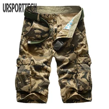 Летние мужские Пять Брюки Промытые прямые брюки свободные большие размеры Комбинезоны 5 точек из хлопа, военная форма