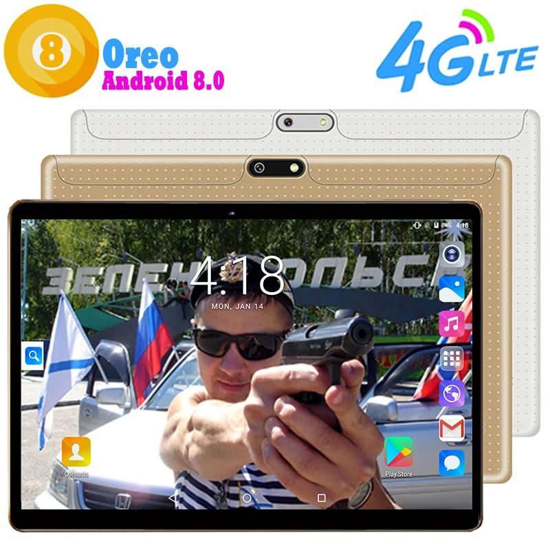 Планшет 4G LTE 10 дюймов Android 8 0 4 Гб ОЗУ 64 ПЗУ 1280*800 IPS 5 МП WiFi A GPS Восьмиядерный две sim