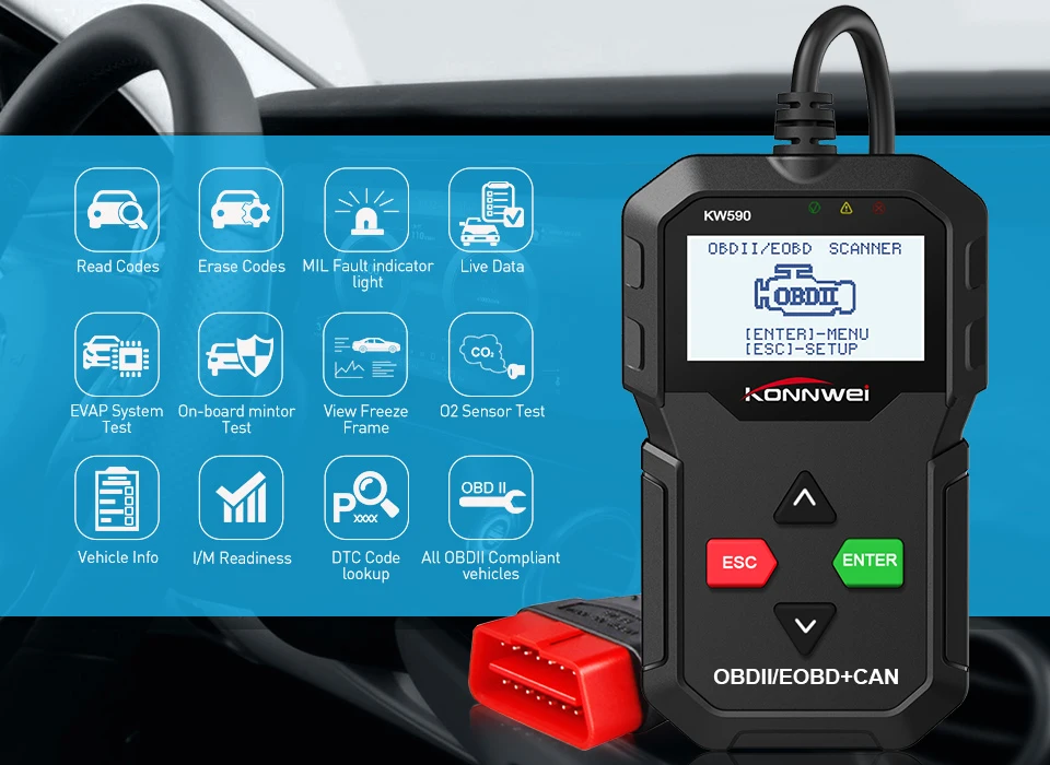 KONNWEI KW590 Универсальный OBD2 EOBD может считывать код диагностический сканер Автосканер двигатель диагностический инструмент лучше, чем AD310 NL100