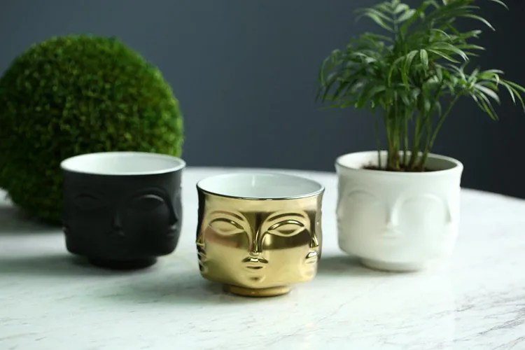 Творческий Дизайн кашпо 3D лицо многогранный белый скандинавский Керамика небольшие декоративные вазы цветочный горшок украшения дома