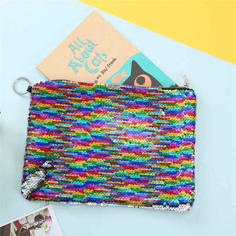 New Fashion Sequin Cosmetic Bag Makeup Zipper Beauty Bag Two-Color Flip Portable Clutch Zipper Make Up Functional Bag