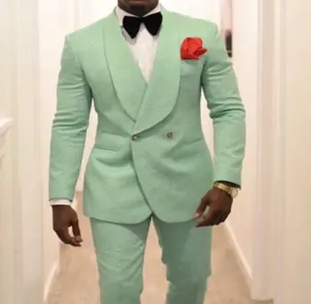 

2019 High Quality Men's Suit Men's Suits Slim Fit Blazers Shawl Lapel Double Breasted Groom Wedding