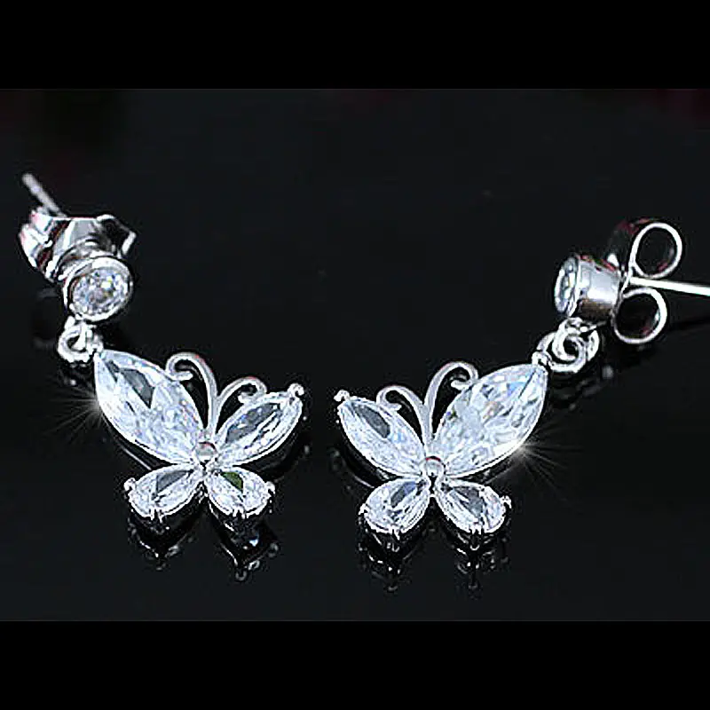 

Peacock Star 1.5 Carat Clear White, Beige Dangle Butterfly Earrings CSE335