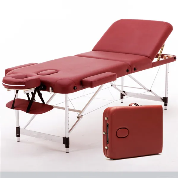 70 см шириной 3 секции портативный массажный стол алюминиевая кровать для процедур на лице спа татуировки w/Бесплатный чехол для переноски Salan мебель спа кровать тату стул - Цвет: Wine Red Color