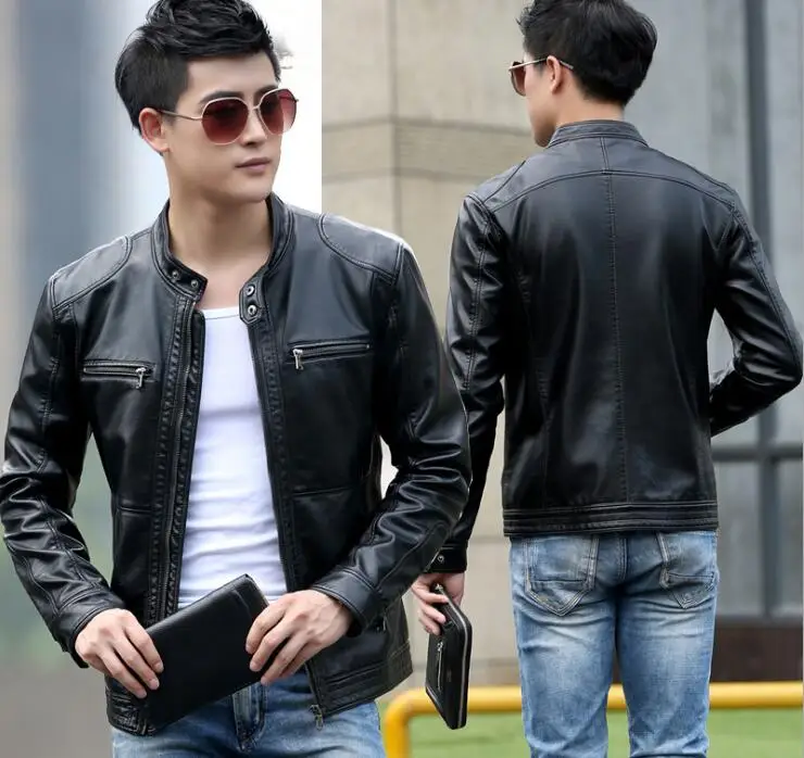 

Leather jacket men fashion stand collar pilot sheepskin coat male motorcycle leather jackets jaqueta de couro Brand Clothing