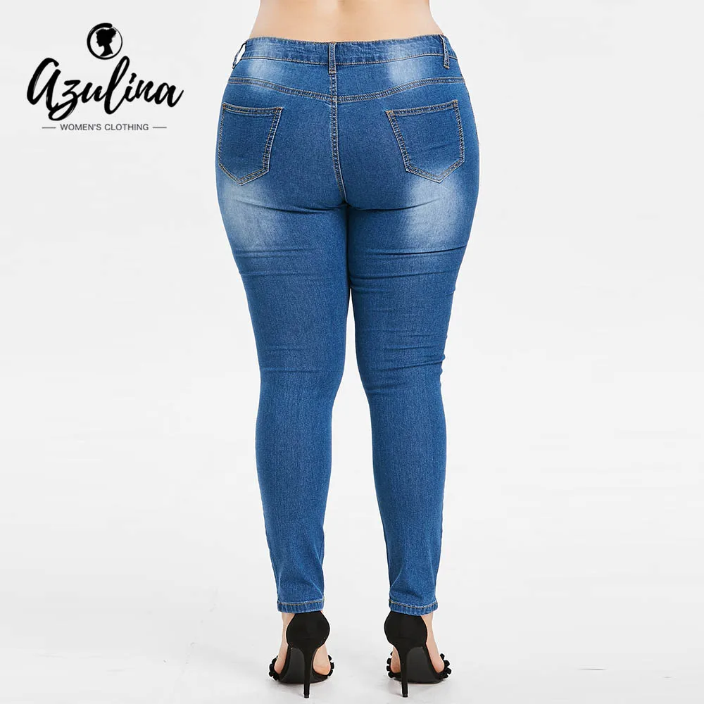 Rosegal Plus Size Butterfly Distressed Embroidered Jeans Women Pant Skinny High Waist Pencil Pants Denim Jean Ladies Trousers