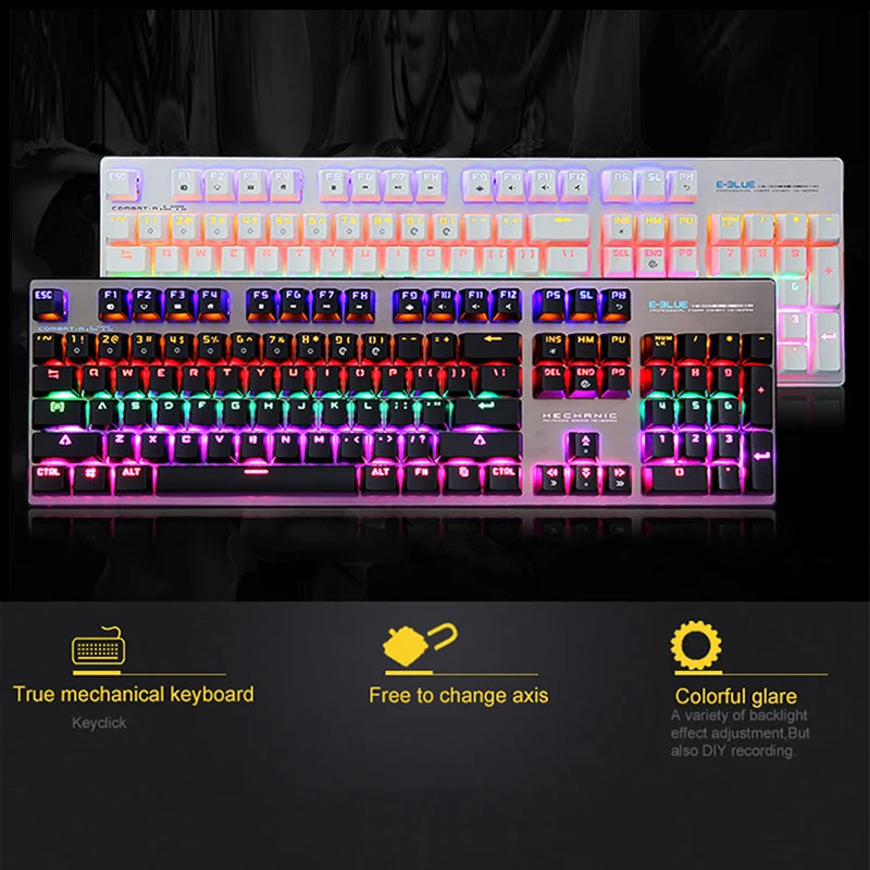 E 3LUE игровой Проводная Механическая клавиатура 104 ключей световой с синий и