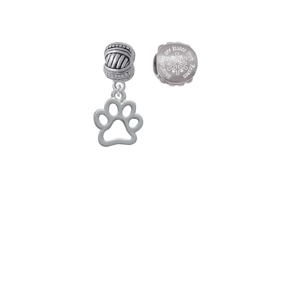 Silvertone Medium Open Paw Snowflakes are Kisses from Heaven Charm Beads (Set of 2)