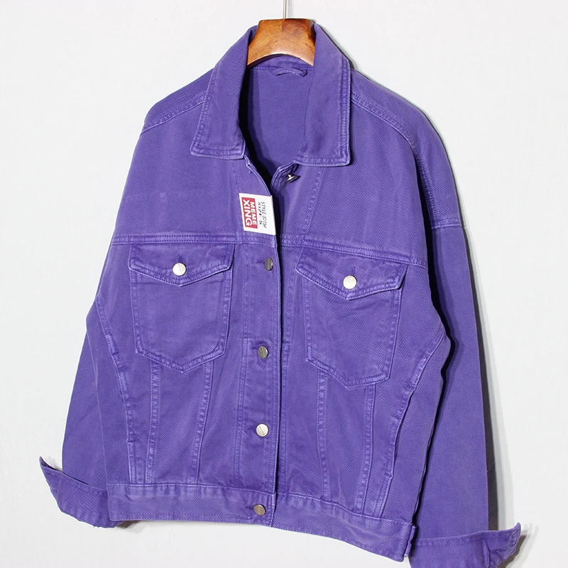 

Chic BF Style Women Jeans Jackets Purple Plus Size Cotton Demin Jean Coats Fashion Soft Casual Basic Outerwears