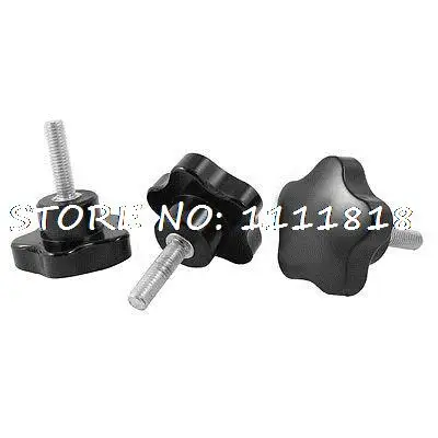 

M8 x 30mm Male Thread 45mm Star Shaped Head Clamping Knob Black 3pcs