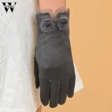 1 пара, модные бархатные теплые зимние перчатки для женщин, женские мягкие толстые перчатки для вождения на весь палец