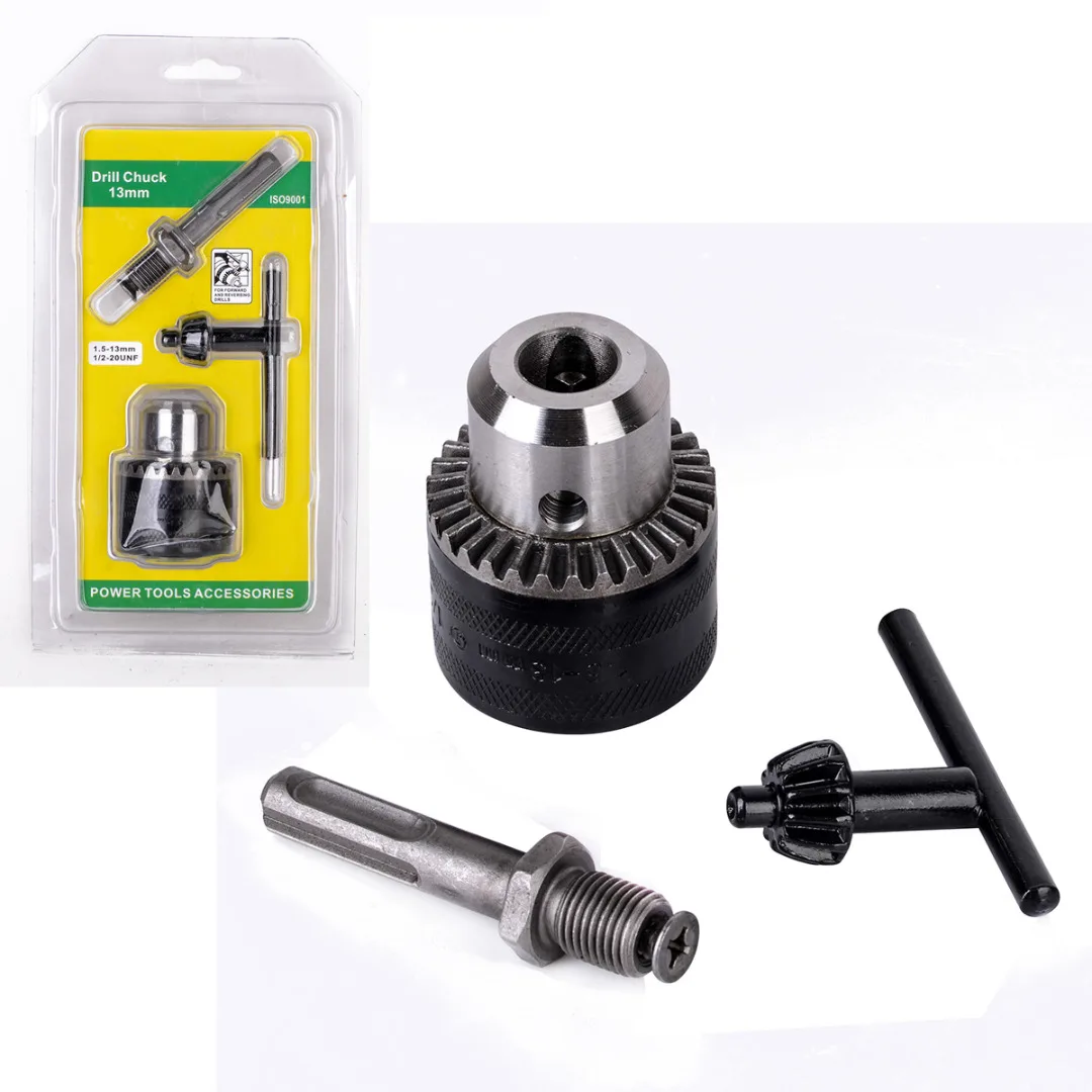 New Metal Rotary Hammer Drill Chuck Adapter 1.5-13mm 1/2 inch - 20UNF High Precision Thread With SDS Plus + Key Kit