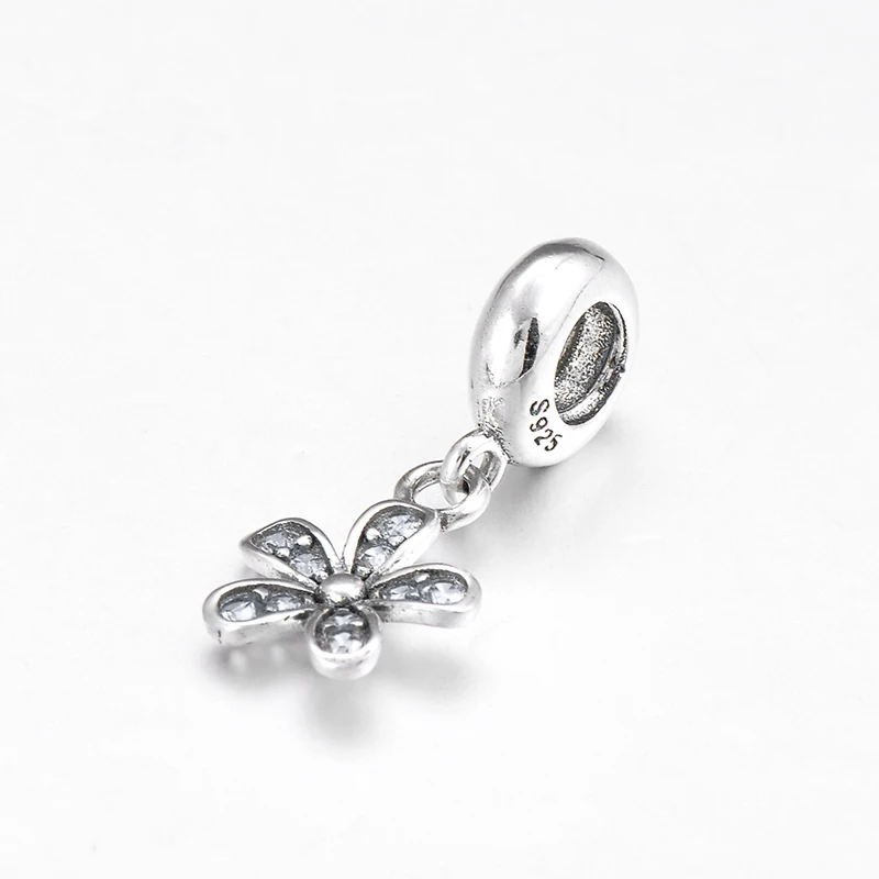 Для женщин милая девушка 925 стерлингового серебра прозрачный CZ прекрасный цветок кулон бусины подходят Pandora Шарм браслет ювелирных изделий