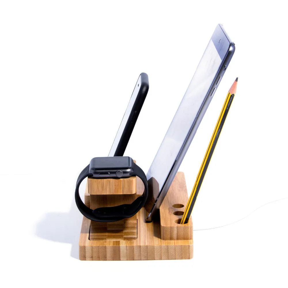 Bamboo Charging Dock Station Charger Holder Stand For Apple Watch iWatch iPhone