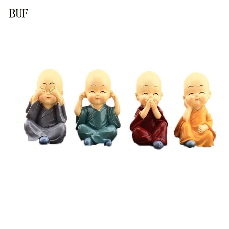 

BUF Small Statue Resin Craft Chinese Four No Monk Figurine Handmade Chinese Culture Decoration Gift Sculpture Ornament