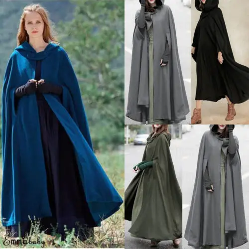 Womens Long Cape Cloak Hooded Wool Blend Coat Sleeveless Winter Poncho Cardigan