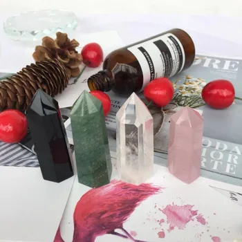 

4pcs natural obsidian,clear,pink,green strawberry Crystal gemstone point Metaphysical chakra healing crystal wand for home decor