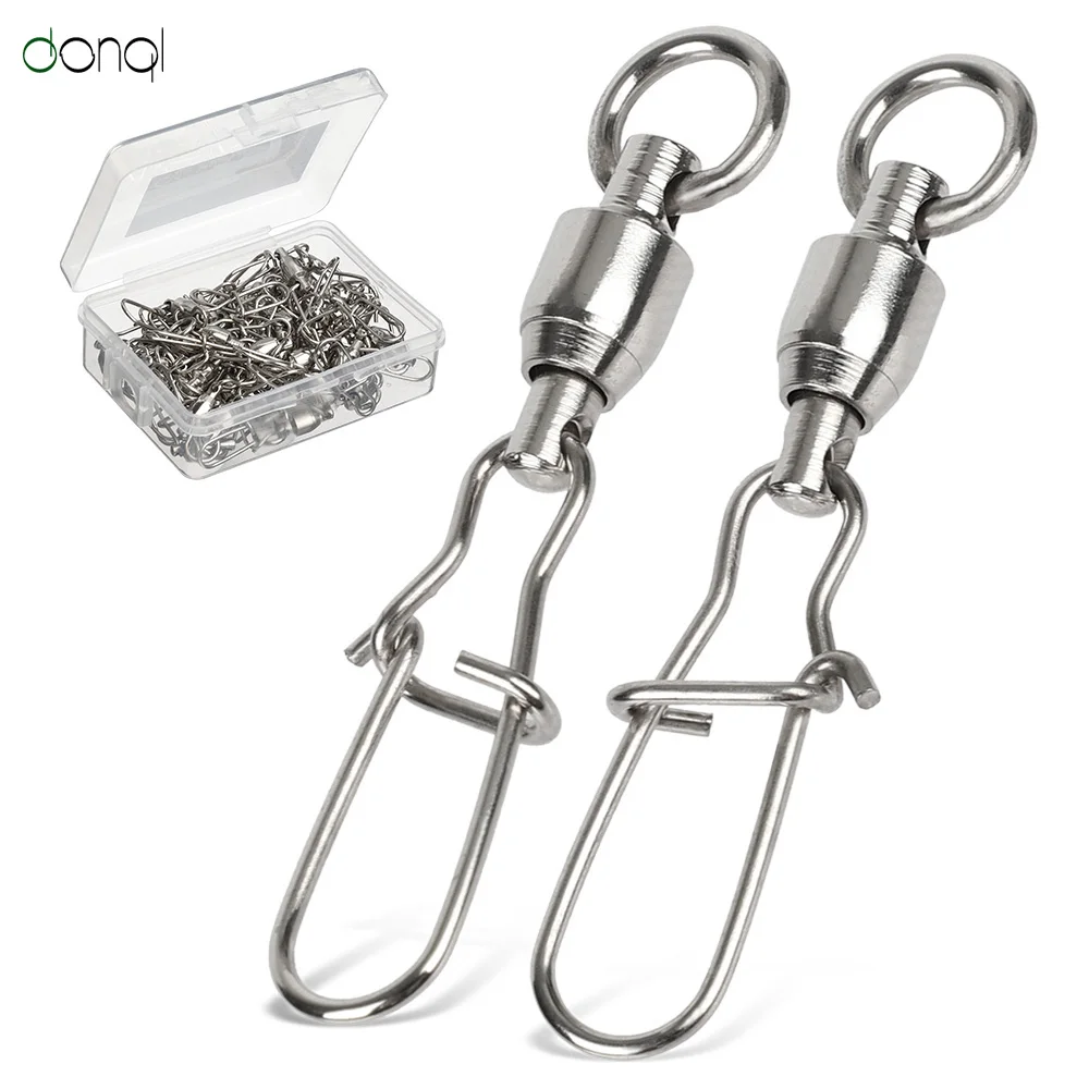 10/20/50/lot Bearing Stainless Steel Fishing Connector Swivels Interlock Rolling with Hooked Fishhook Lure Tackle Accessories