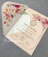 CA0888 Floral acrylic wedding invitation customized fancy shape with envelope liner