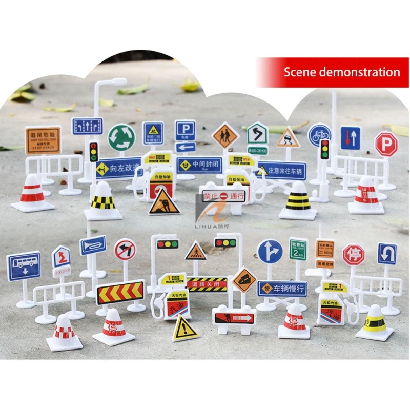 

56 pcs/set DIY Model Scene Toy Road Sign Roadblock Traffic Sign Educational Toy Gifts For Kids BC0814 Drop shipping