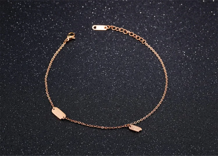 

Hot Sales Rectangle Shape Anklets Women Foot Jewelry Rose Gold Color Titanium Steel Fashion Chain Anklets For Female Wholesale