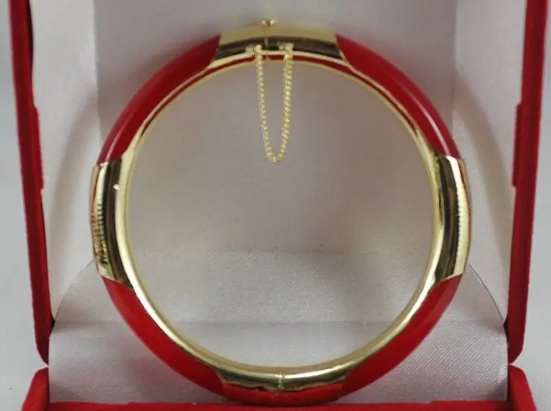 

QW69 Beautiful Red Jade Bangle Bracelet^^@^18K GP style Fine jewe Noble Natural jade SHIPPING