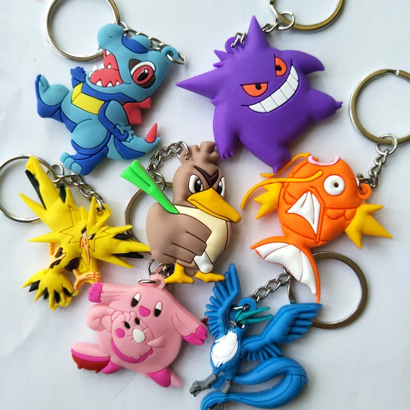 

Japanese anime Pokemon Articuno Magikarp PVC key chain Gengar Zapdos Farfetch'd Chansey Totodile cute funny pendant key chains