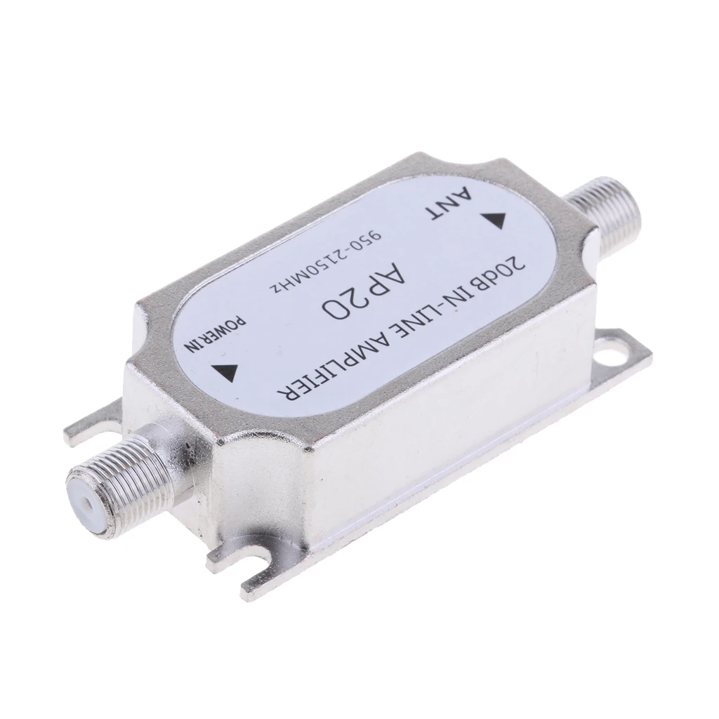 70x30mm Satellite 20Db Gain Inline Amplifier 950-2150MHZ Signal Booster AP20 Silver  Satellite Gain Inline Amplifier