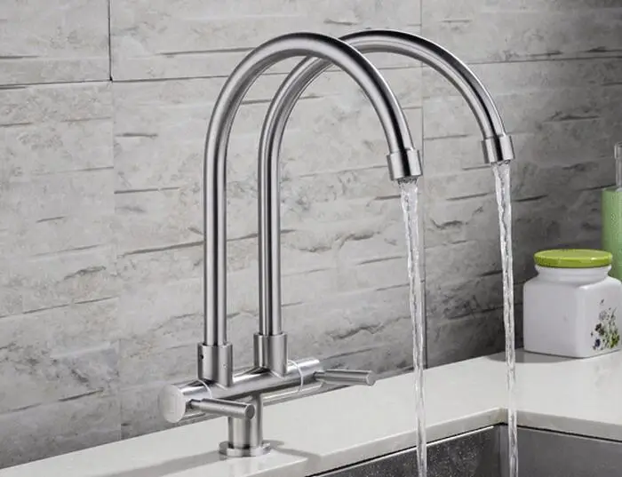 Free shipping Lead Free Articulating Kitchen Faucet SUS 304 Stainless Steel Pot Filler Double pipe Brushed