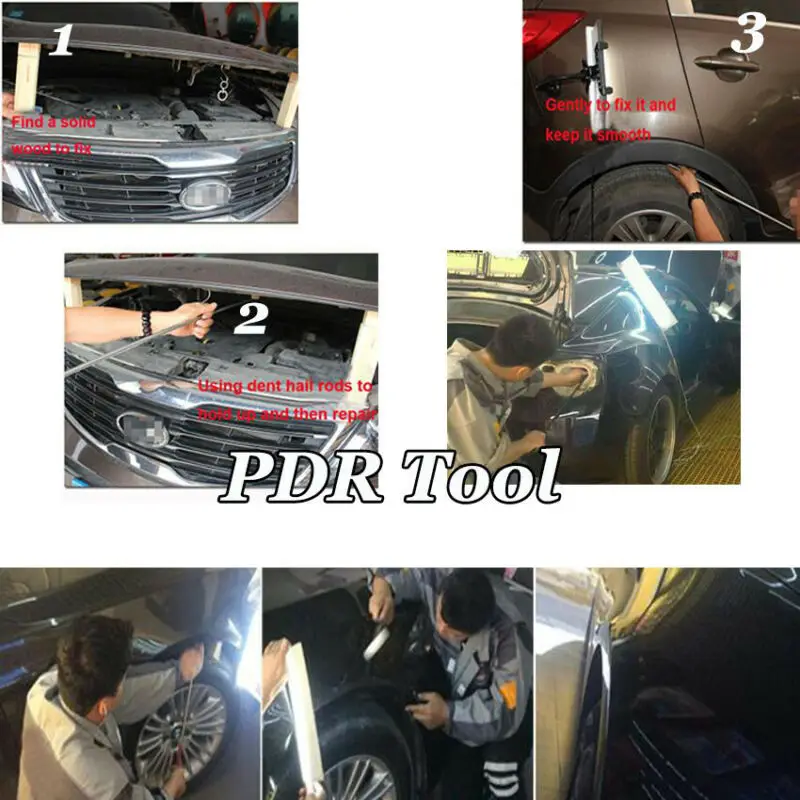 Super PDR 12pcs Black Hook Bars Body Repair Tools Kit Car Damage Removal Repair Tools