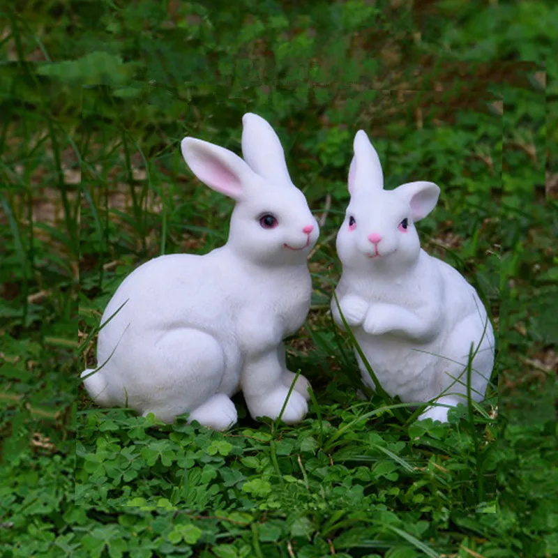 1 Set Small Cute Bunny Resin Garden Decoration Outdoor Animal Rabbits Figurines Garden Statue Ornament Garden Statues Sculptures Aliexpress