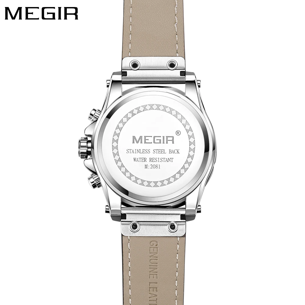 MEGIR Элитный бренд Новая мода синий циферблат Кварцевые часы Для мужчин кожаный ремешок Waterporoof спортивные часы наручные часы relojes hombre