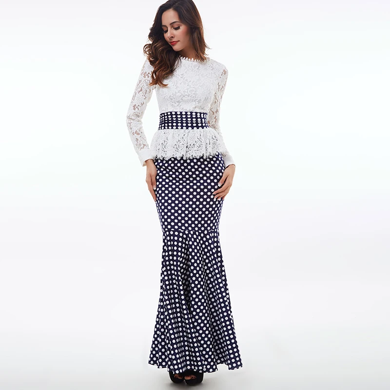 

Bohoartist Women Polka Dot Lace Dresses Fashion Autumn Bodycon Dresses Female Patchwork Elegant Evening Long Sleeve Maxi Dress