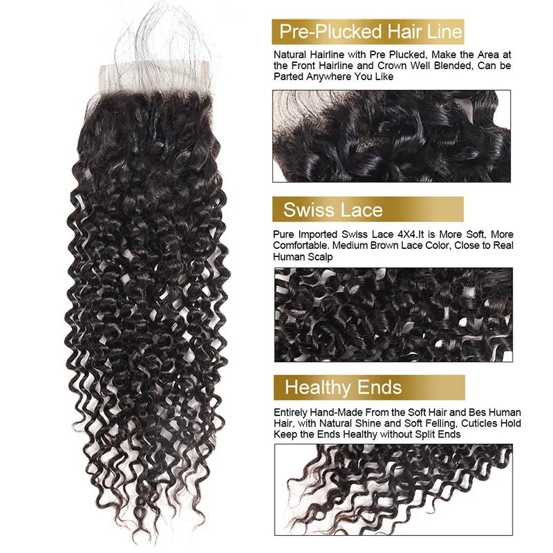 Mongolian Kinky Curly Virgin Hair Bundles with Closure Unprocessed Curly Human Hair Bundles with Closure 4PCS LOT Funmi Hair