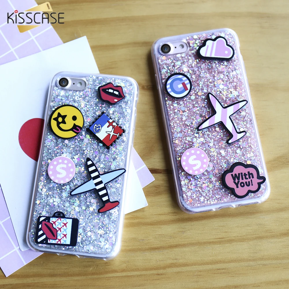 KISSCASE Bling Glitter Cartoon Soft Silicone Case For Iphone 7Plus Luxury 3D Airplane Cute Phone Cases Cover 6 6S 7 |