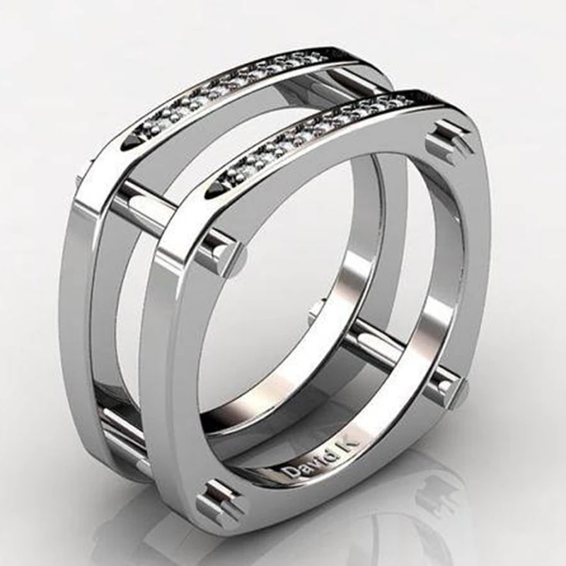 

2019 Fashion Boho Double Lines Rings For Men Gift Simple Geometric Mechanical Assembly Pillar Dainty Rings Femme Jewelry O4M080