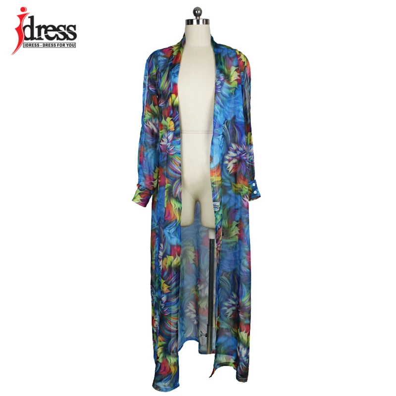 IDress Women Casual Vintage Boho Floral Printed Chiffon Shawl Cardigan Tops Cover up Blouse Shirts Summer Long Beach Blouse for Ladies (9)