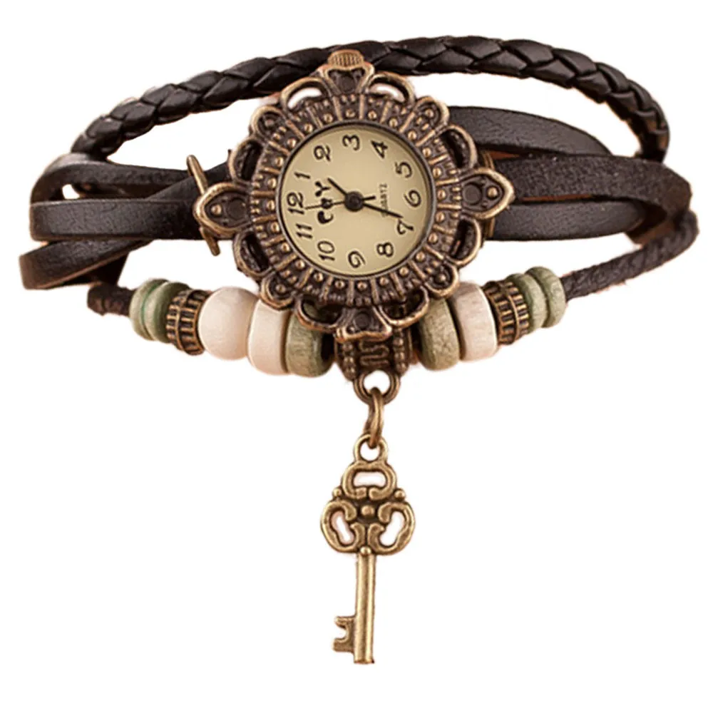 5001 кварцевые переплетенные вокруг кожаного браслета для ключей женские наручные часы reloj mujer Новое поступление горячая распродажа - Цвет: Black