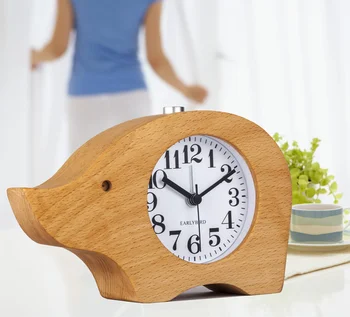 

1 PCS Solid wood alarm clock elephant wood alarm clock mute creative bedroom bedside clock LU727146