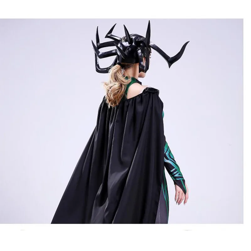 Thor Ragnarok Hela; карнавальный костюм; вечерние костюмы супергероя на Хэллоуин; Zentai; комбинезон для взрослых с накидкой и головным убором