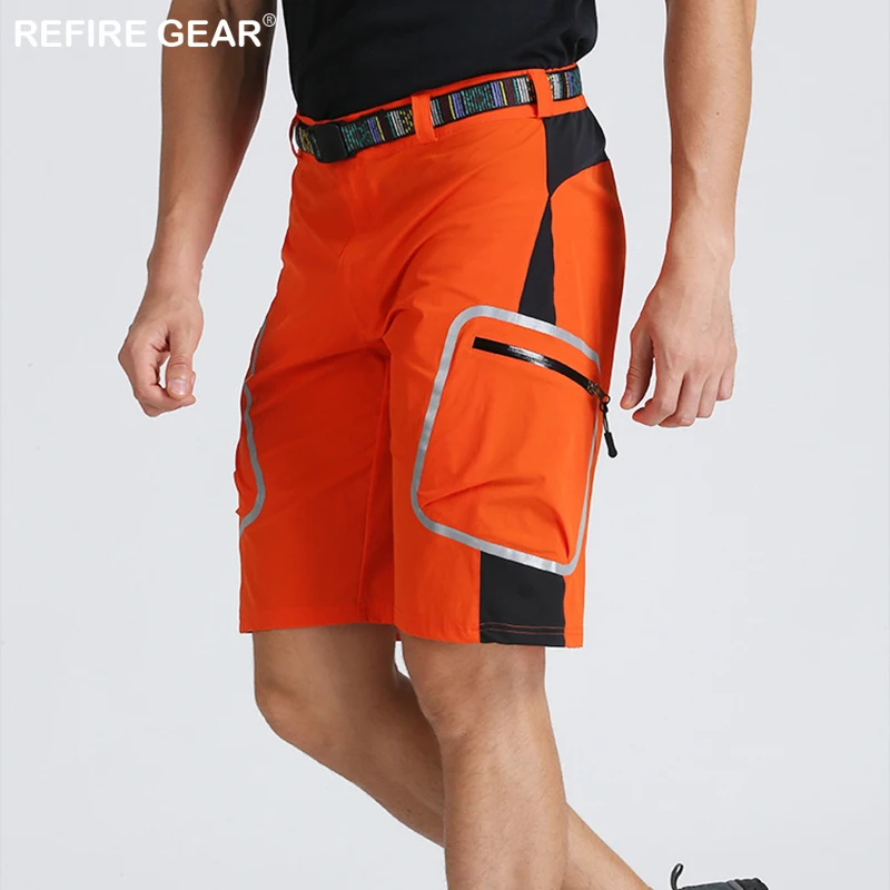 

ReFire Gear Summer Outdoor Cycling Shorts Men Quick Dry Hiking Sports Shorts Reflective Lightweight Climbing Shorts with Belt
