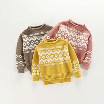 

Baby Boys Girls Knitted Sweater Autumn Winter Vintage Pattern Toddler Knitwear Kids Cardigan Pullover Casual Children Clothing