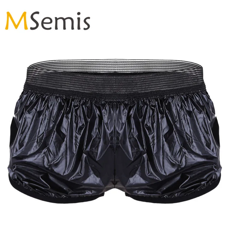 

Men's Swimsuit Swimming Trunks Sports Swim Short Pants Faux Leather Swimwear Shorts Quick Dry Swim Trunk Wet Look Male Shorts