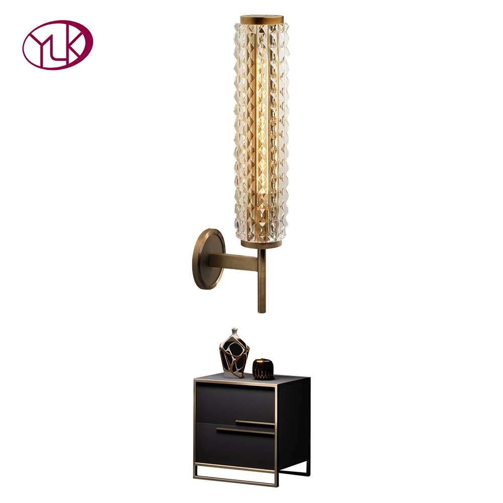 

Youlaike Glow Stick Design Wall Sconce Lighting Clear Crystal Lampshade Wall Lamp Copper LED Wall Light Fixture For Bedroom