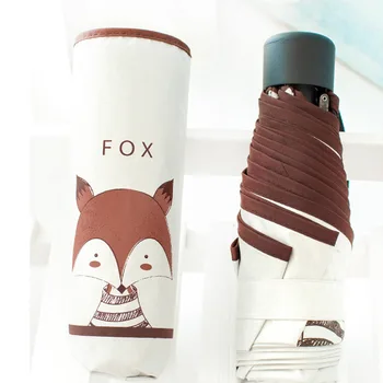 

Brand 3 Folding Umbrella Rain Women White Quality Sunscreen Umbrellas Ladies Deer/Fox Pattern Parasols