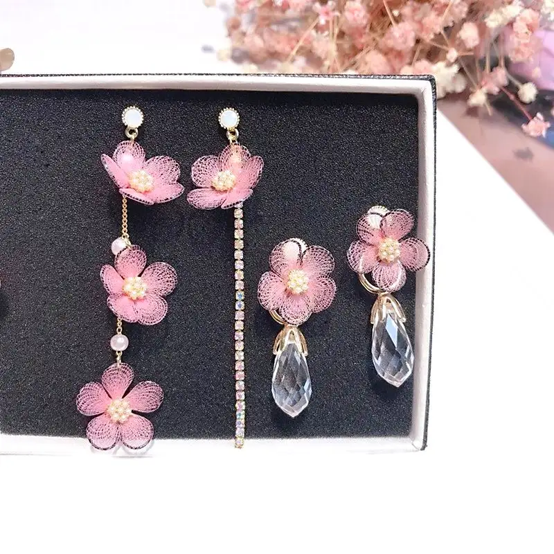 

Pink Lace Flower Long Drop Earrings For Women 2018 Fashion Jewelry Earings Cute Gift