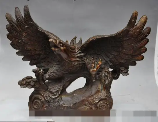 

S02100 china fengshui bronze Pine animal Eagle Hawk bird king Unfold Wing flying statue B0403