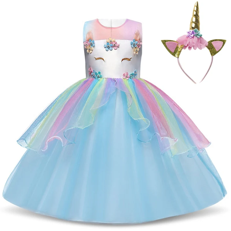 Детские платья для девочек с единорогом, праздничные платья принцессы маскарадный костюм Эльзы, платье для девочек, детская Фантазийная одежда, свадебное платье